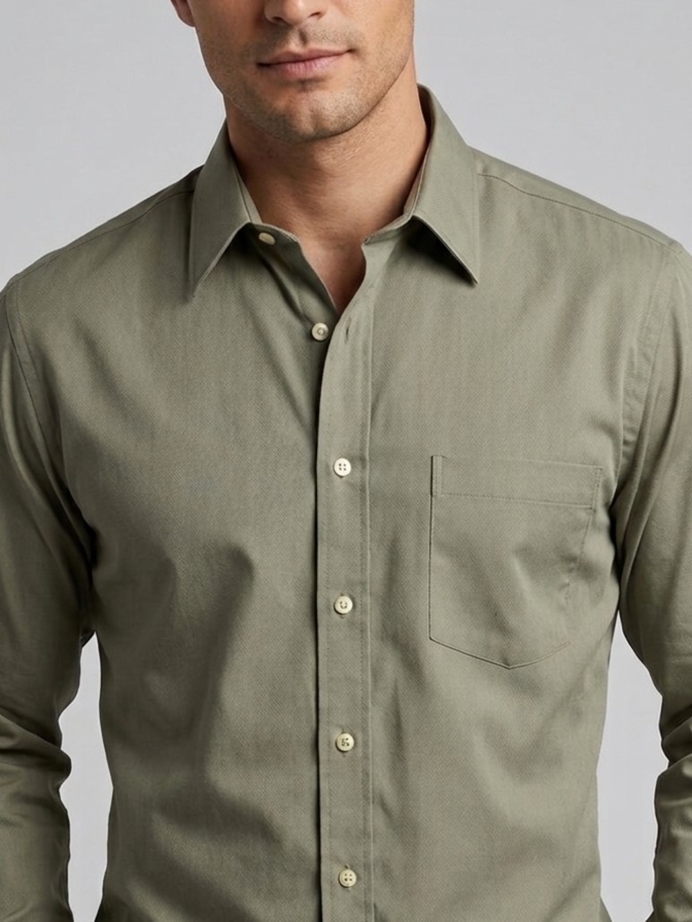 Puritan Olive Green Long-Sleeve Button Shirt MS 12